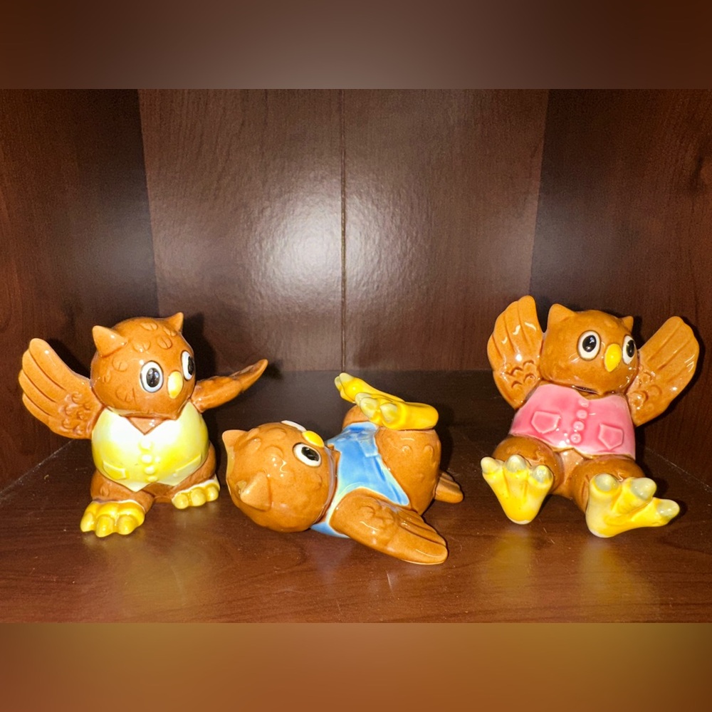 Vintage Brinn’s 3 Pc‎ Owl Figurines 1987 Comedic